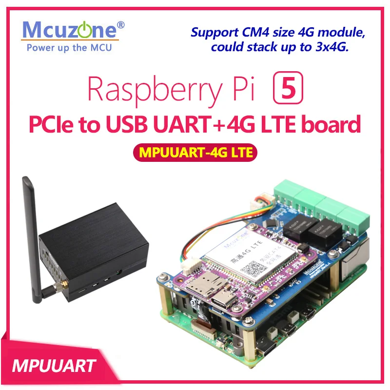 Mpuuart-4G Raspberry Pi 5 Pcie A Usb Uart + 4G Lte Hat,Rs485 Iso,Rs232,Usb2.0,4G Lte Modle