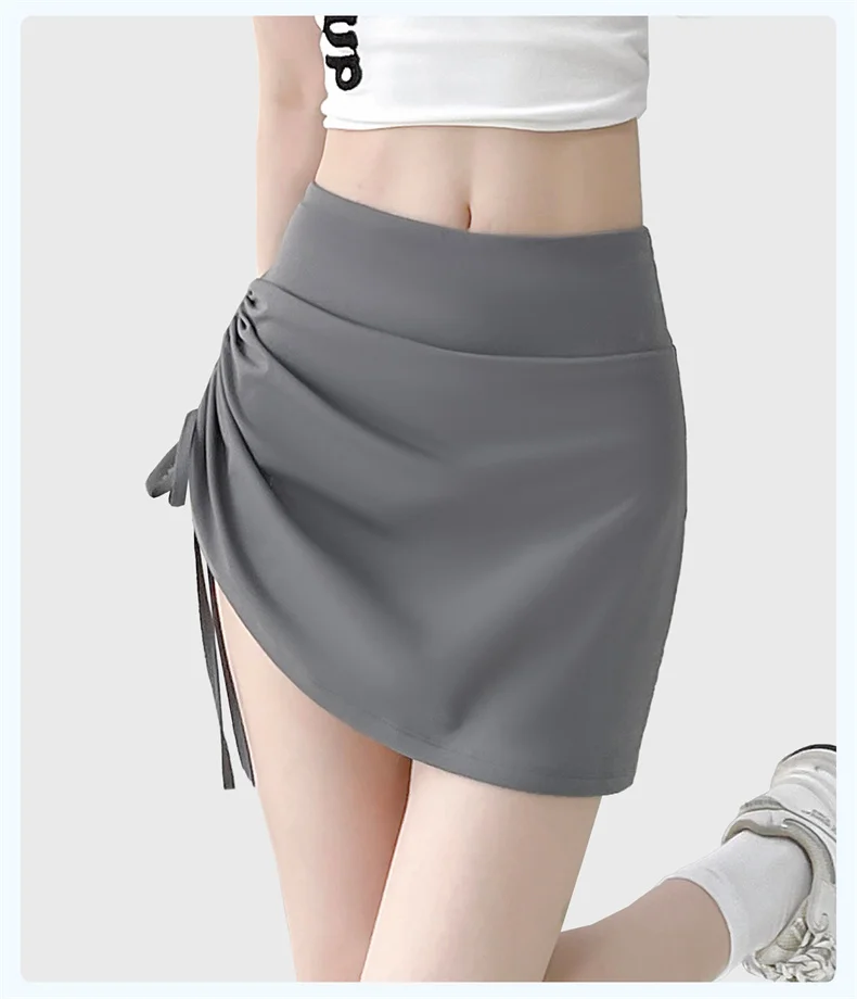 Damen-Tennis-Skorts mit hoher Taille, Kordelzug, plissiert, atmungsaktiv, elastisch, sportlich, Golf, Laufen, Joggen, Badminton-Culottes – Detail 7