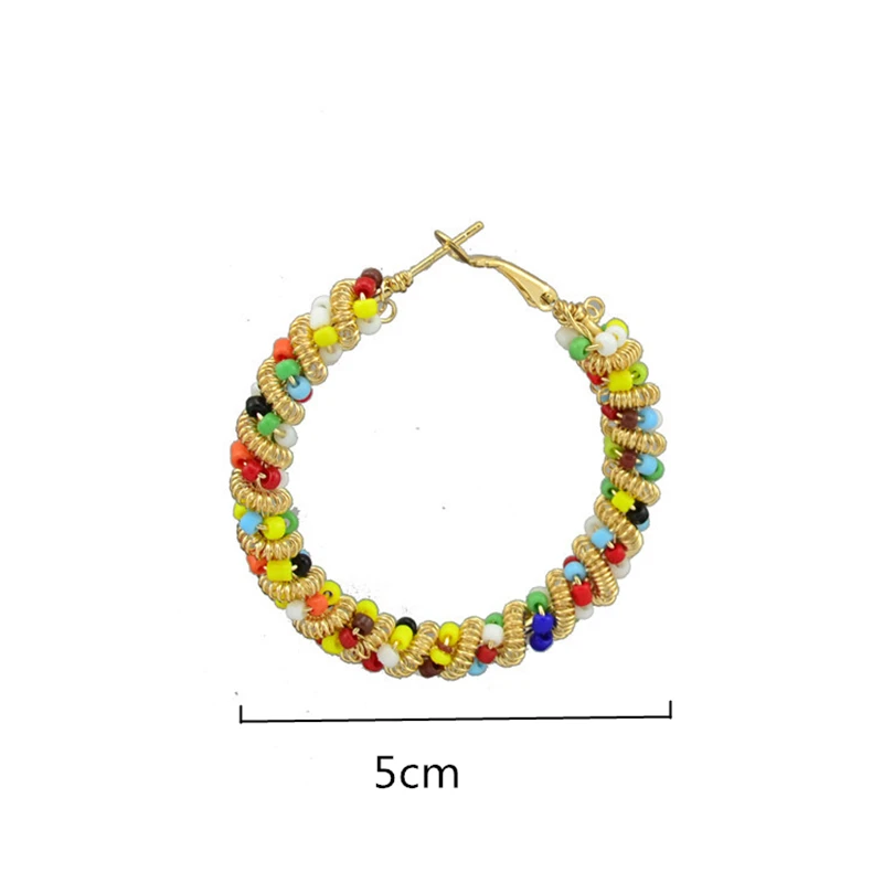 Ladies Earring Big Circle Colorful Beaded Round Clip On Ear Without Piercing Non Pierced Girl Fashion Jewelry Earrings for Women