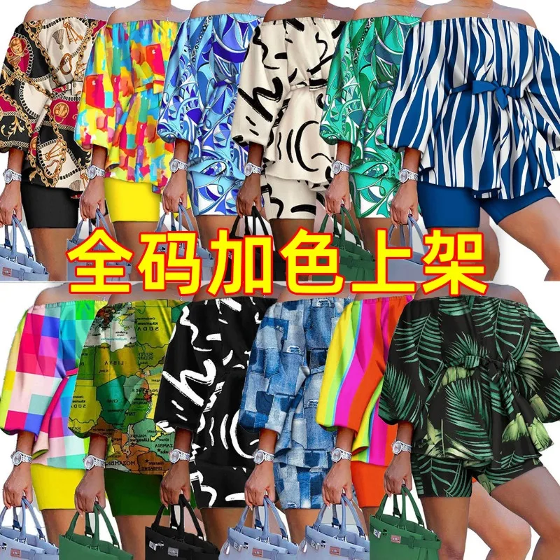 

Новинка весна-лето 2023, женский сексуальный костюм с принтом женской одежды с открытыми плечами