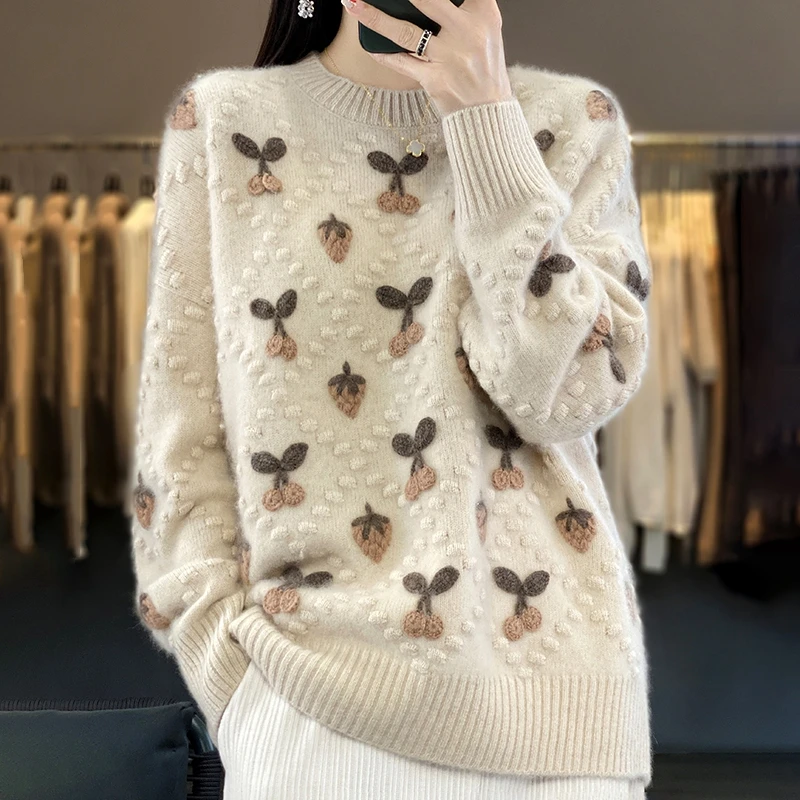 

Leisure 100% Wool Cashmere Sweater Women's O-neck Pullover High grade Knitted Autumn and Winter Women's Pure Wool Sweater Hot Sa