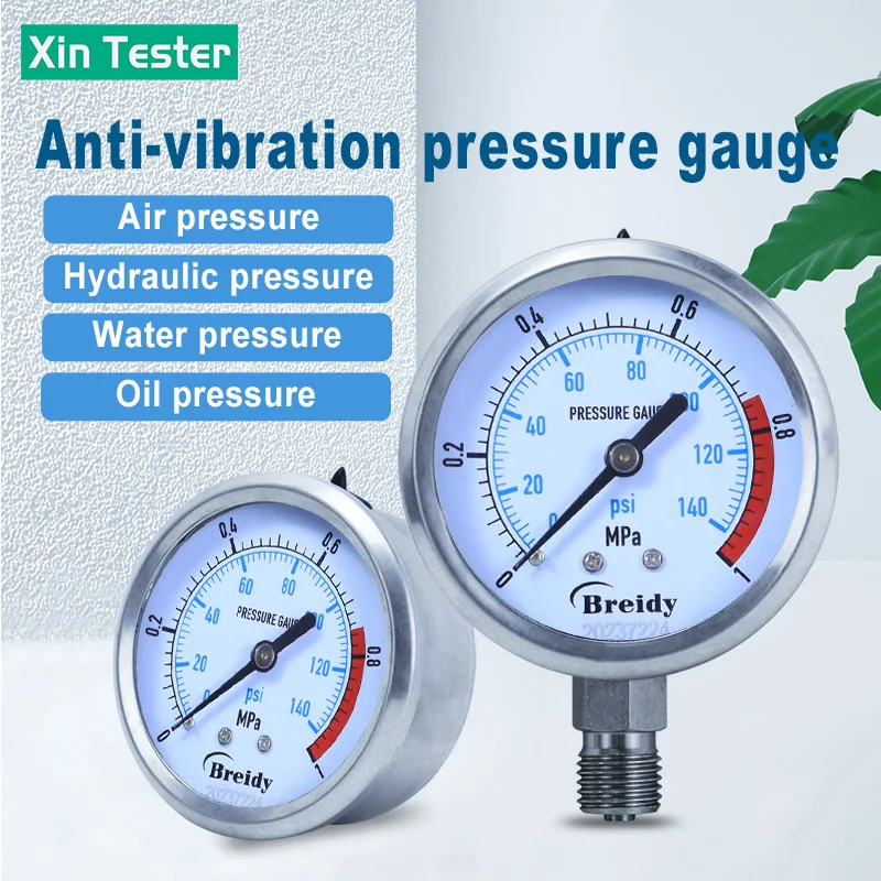 

Xin Tester 0-60mpa Glycerin Free Air Hydraulic Pressure Gauge Stainless Steel Shockproof Oil Water Gauge Thread G1/2 G1/4