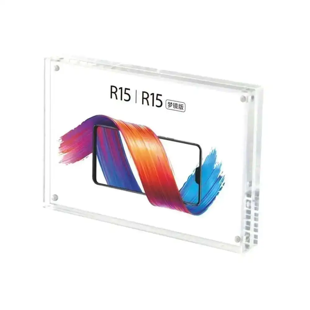 Transparent Acrylic Perspex Magnet Photo Block Picture Frame Clear Desk Sign Label Price Tag Holder Table Top Frame Double Side