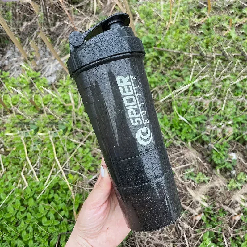3 Layer Shaker Bottle Protein Mixing Sports Fitness Water Cup 550ml Scaled Plastic with Medicine Box