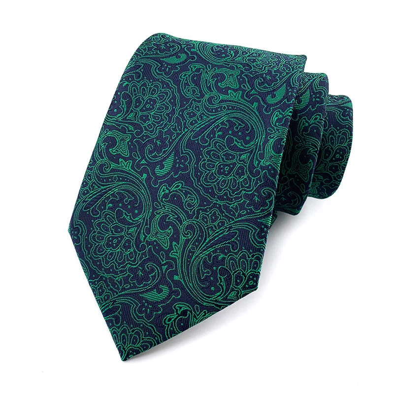 Neck Tie Fashion 8CM Mens Necktie Polka Dot Stripes Paisley Ties Man Jacquard Woven Ascot Green Color Business Party Accessories