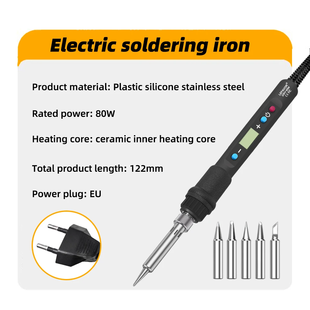 Adjustable Temperature Electric Soldering Iron Digital Display EU 80W Welding Solder Repair Tool Heater with Soldering Tips