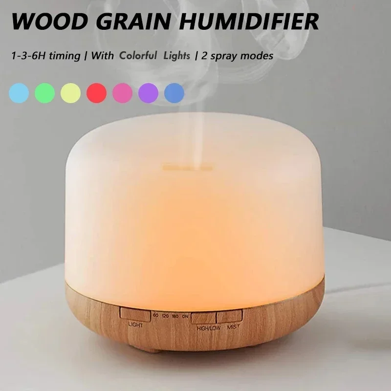 Mini Wood Grain Aroma Diffuser USB Essential Oil Humidifier 500ml With Colorful Night Lights For Home Bedroom Car 1