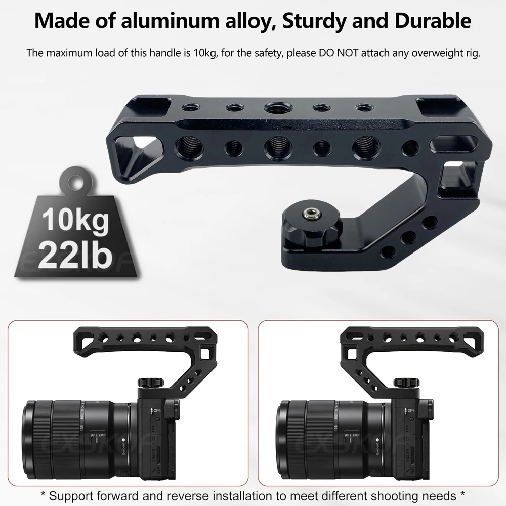 Top Handle Lightweight Handle Grip Universal Handgrip with Cold Shoe Mount 1/4" & 3/8" Holes for DSLR Camera Cage LED Light