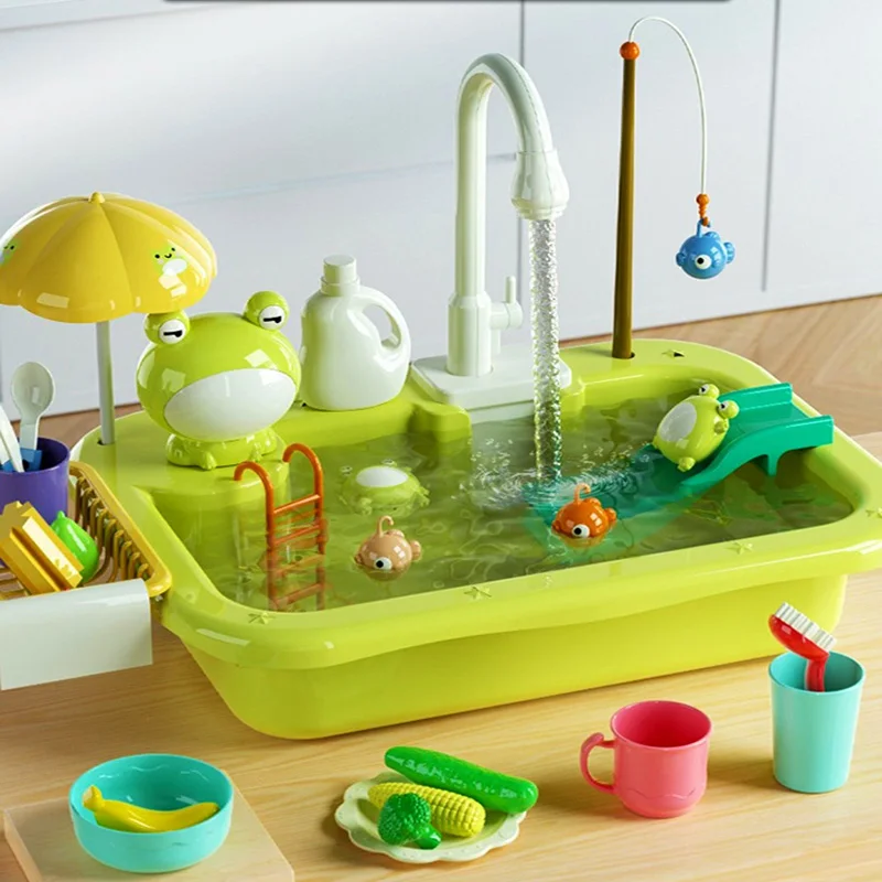 

Electric Dishwasher Toy Set Kitchen Sink Simulated Running Water Washing Vegetables Fishing Toy Play House Role Play Girl Gift