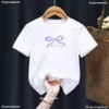 Summer Girls Short Sleeved T-Shirt Kids Top Toddler Fashion Bowtie Print O-Neck Short Sleeved Tee Children'S Candy Color Clothes 4