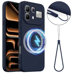 Magnetic Liquid Silicone Case with Magsafe Wireless Charging and Lanyard for Infinix Note 60 (Blue)