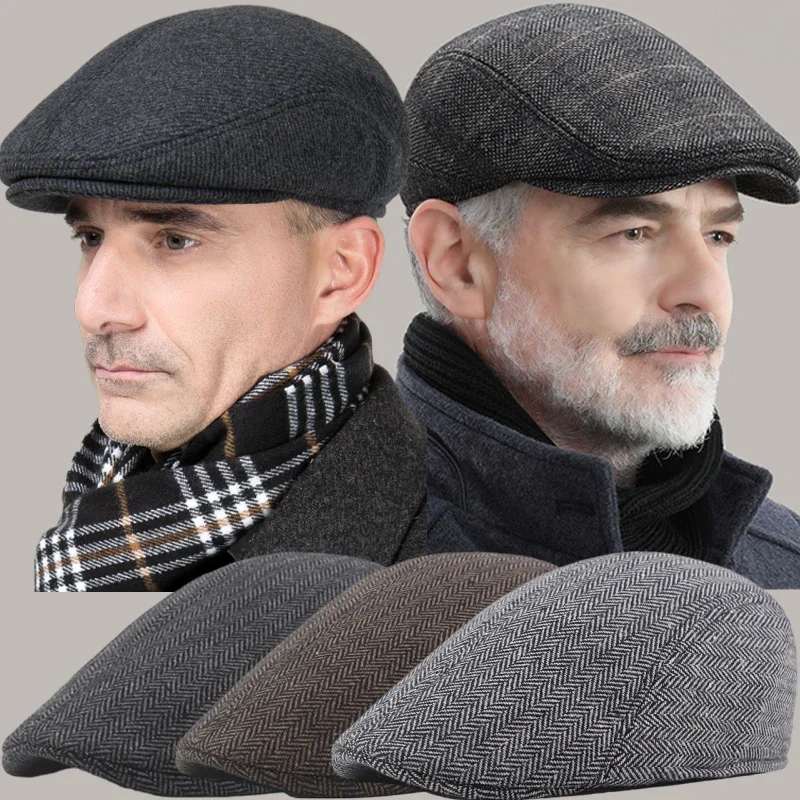 Men's Cotton Plaid Berets Caps for Men Women Middle-Aged Autumn Winter Hats Boina Herringbone Newsboy Baker Tweed Boy Hat beret hat woolen beret