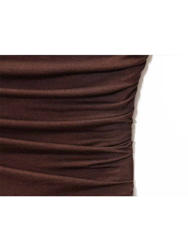 TFMLN 2025 Woman Pleated Dress Fashion Beach Party Midi Strapless Dress Solid Backless Off Shoulder Slim Long Dresses Summer