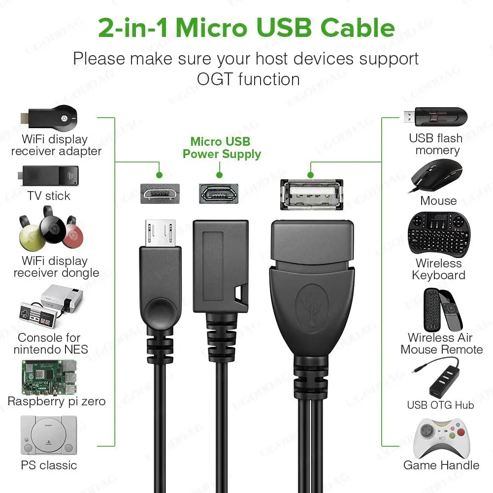 Mini Usb Micro Usb Otg Adaptador Host Power y Divisor Usb para Micro Pinos Macho Fêmea Cabo para Vara de Fogo Acessórios do Telefone Android - Imagem 3