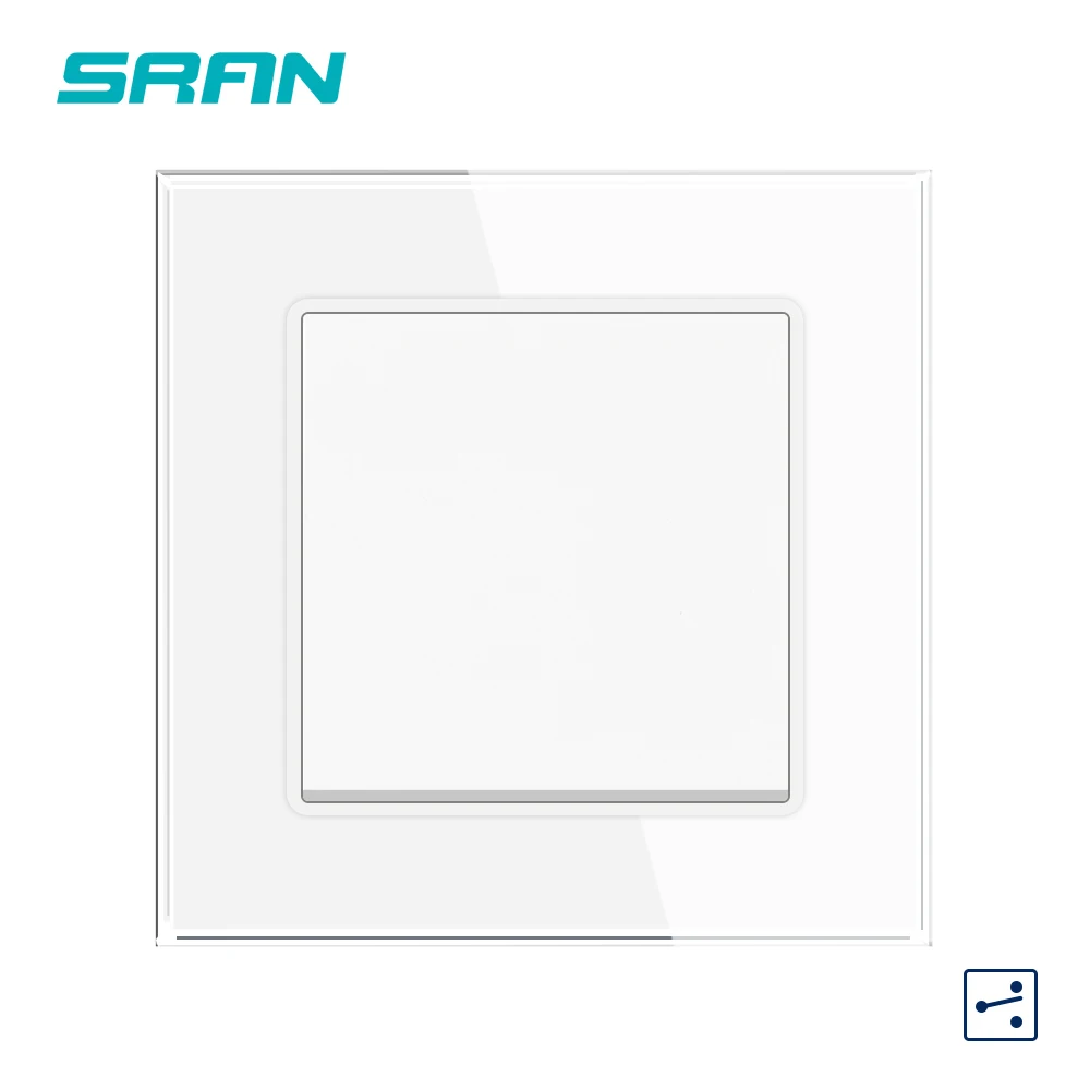 SRAN EU 벽 조명 스위치 켜기 끄기 1gang 1way 2way 버튼 스위치 16A 250V 크리스탈 강화 유리 패널 82*82mm