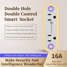 

Double WiFi Smart Socket 16A US Plug Double Outlet Extender With Dusk-To-Dawn Sensor Night Light Works With Alexa Google Home