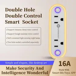 Double WiFi Smart Socket 16A US Plug Double Outlet Extender With Dusk-To-Dawn Sensor Night Light Works With Alexa Google Home