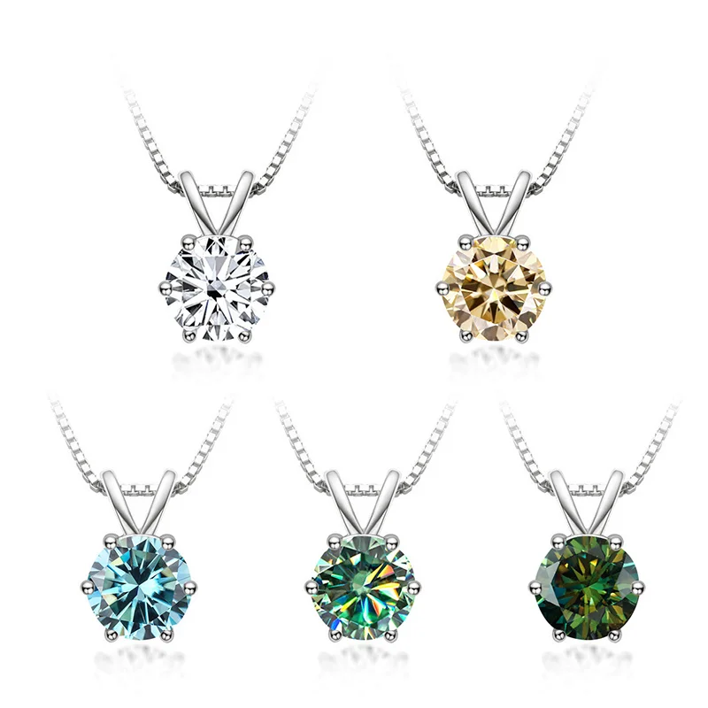 925 Sterling Silver 1ct Moissanite Necklace For Women Diamond Pendant Engagement Wedding Party Gift