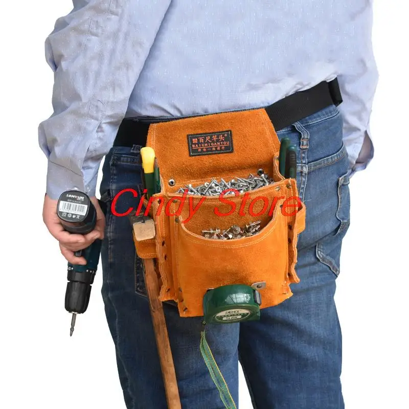 

Multi-function Waist Pack Repair Tool Storage Bag Genuine Leather Hardware Tool Pocket Wrench Pliers Screwdriver Storage Bag