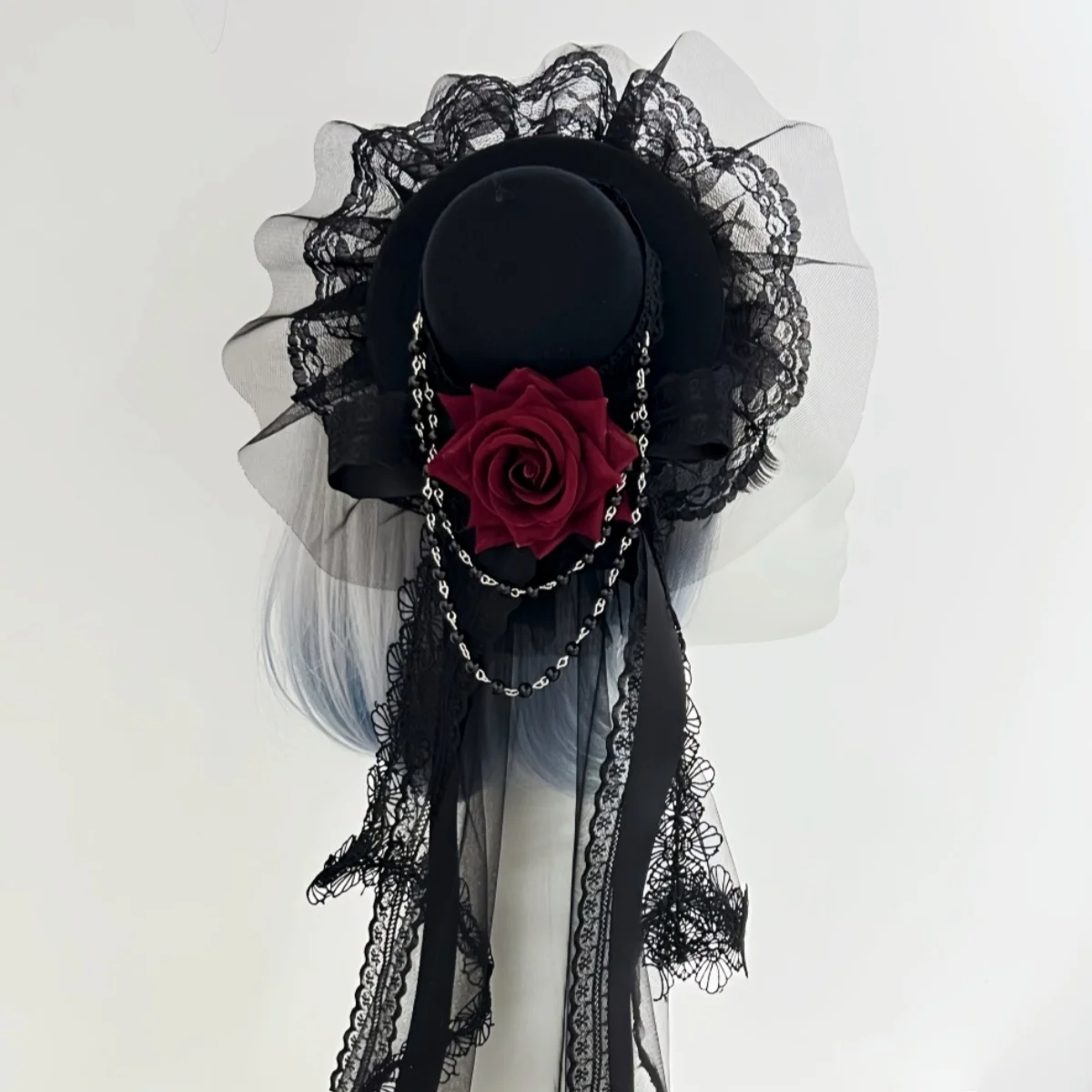 Retro Spitze Vintage Verband Bogen Zauberer Kappe Erwachsene Gothic Lolita Halloween Party Eimer Hut Dekor Geschenk Cosplay Kostüm – Detail 6