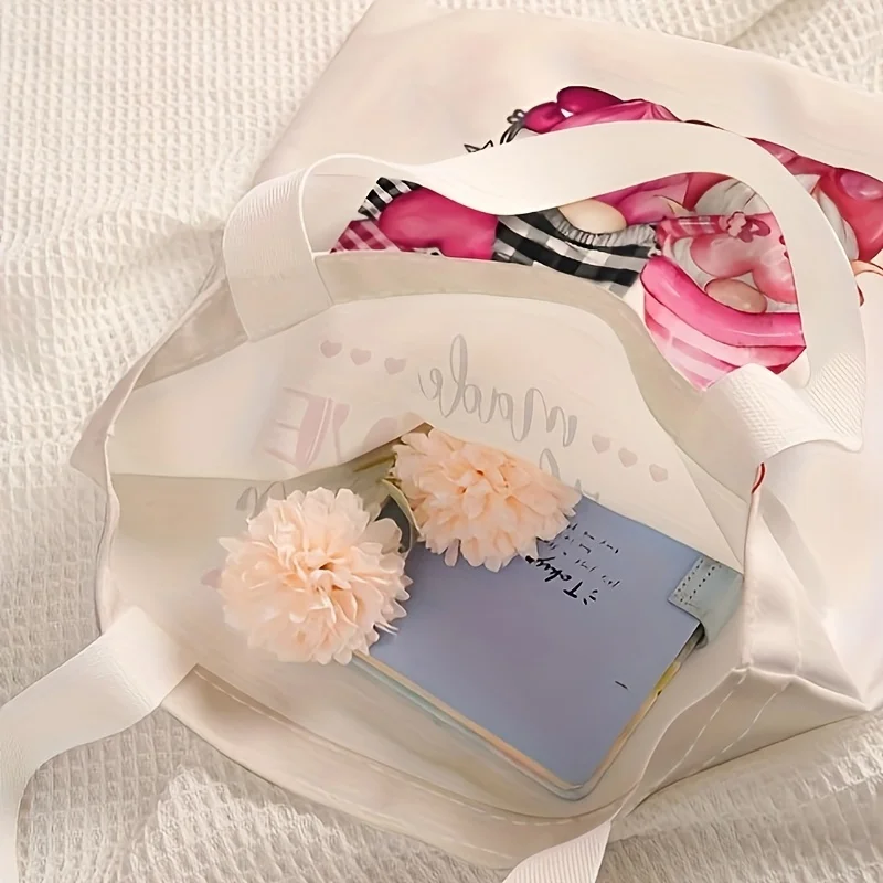 1pc，Dwarf pattern printed casual handbag, reusable fashionable backpack, multifunctional handbag, canvas shopping bag