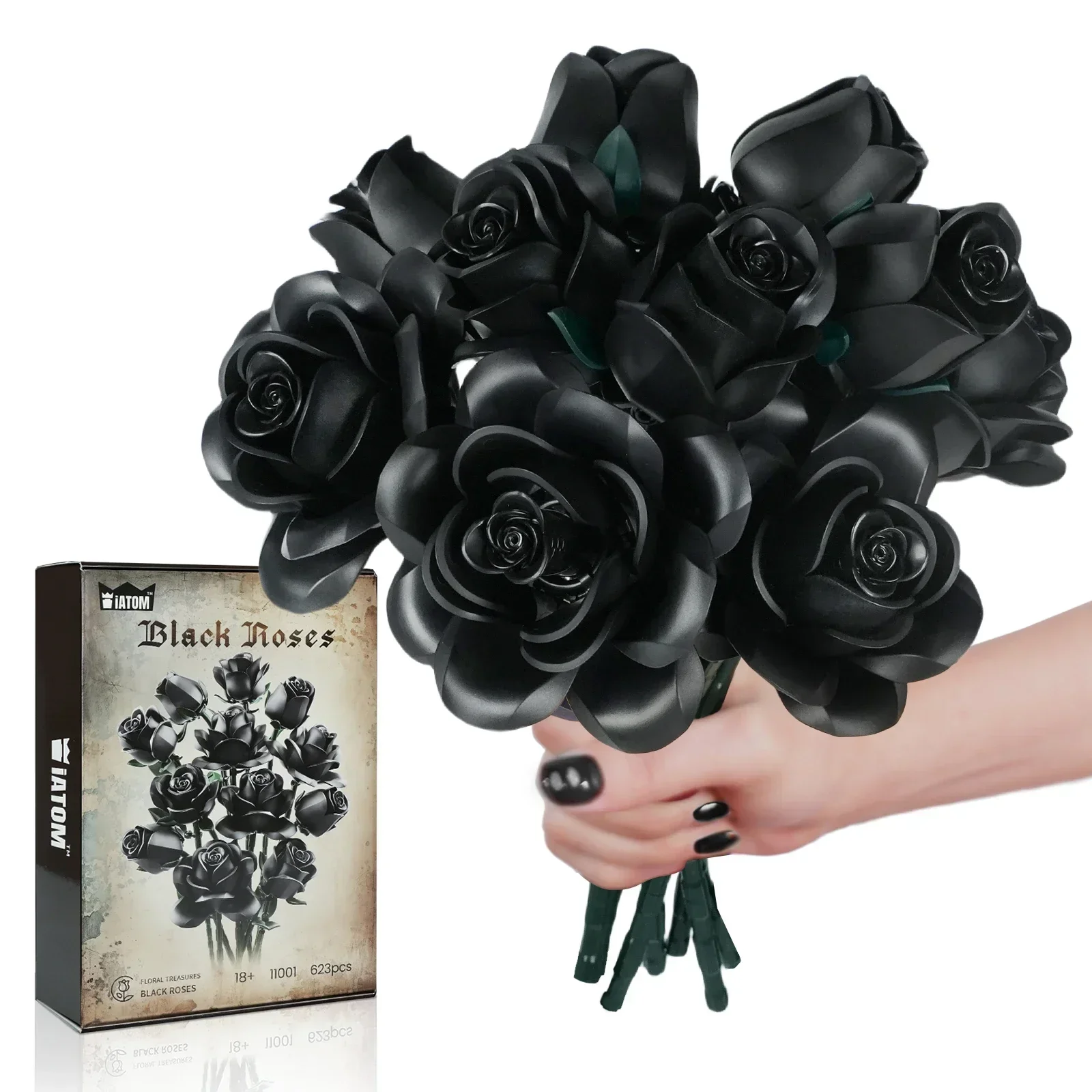 High Quality Black Rose Building Bricks Kit Simulated Roses Plant Bouquet Model Toys Girlfriend Birthday Gift