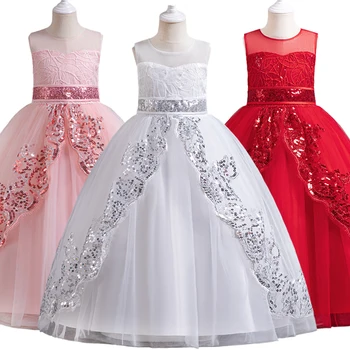 Luxury Lace Flower Girls Sequined Wedding Bridesmaids Elegant Party Long Dress Formal Children's Graduation Celebration Clothing 1