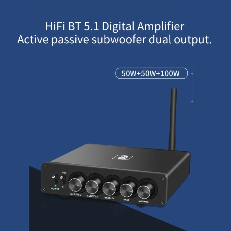 

HF220 aptX Bluetooth5.1 Amplifier TPA3116 2.1 Digital Power Amplifiers 50Wx2+100W Active Passive Double Bass Out