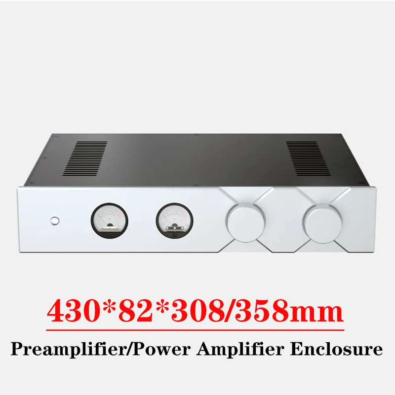 

430*82*308/358mm All Aluminum Power Amplifier Chassis Enclosure Vu Meter for Preamplifier DIy Amplifier Audio Case Shell