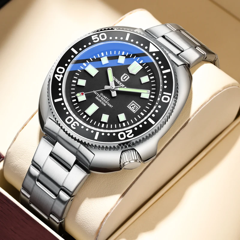 QINGXIYA Sports Big Dial Quartz Watch for Men Stainless Steel Waterproof Date Mens Watches Top Brand Luxury Relogio Masculino