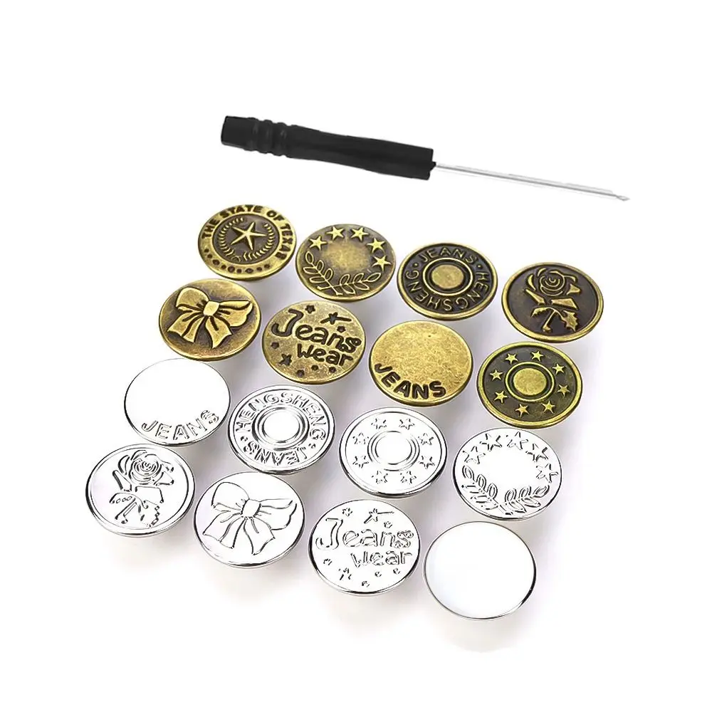 10PCS/Pack 17mm Jeans Waist Buttons Adjustable Nail Free Waist Extenders Buttons Detachable Clothing Buckle With Screwdriver 2