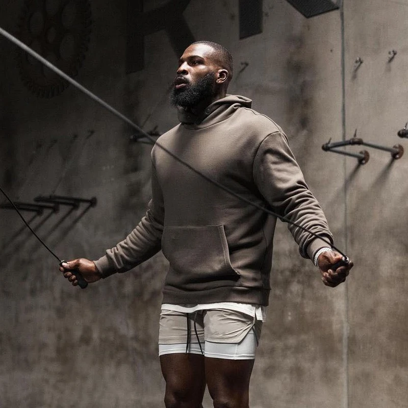 Men Sweatshirt Autumn New Hoodie Sports Fitness Pullover Cotton Loose Oversized Sportswear Gym Running Training Elastic Jacket