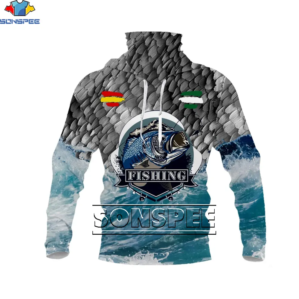 SONSPEE Fishing Jerseys Fisherman Mask Suit Clothing Men Long Sleeve Hooded  Custom Name For Fish Sports Competition Team Custome