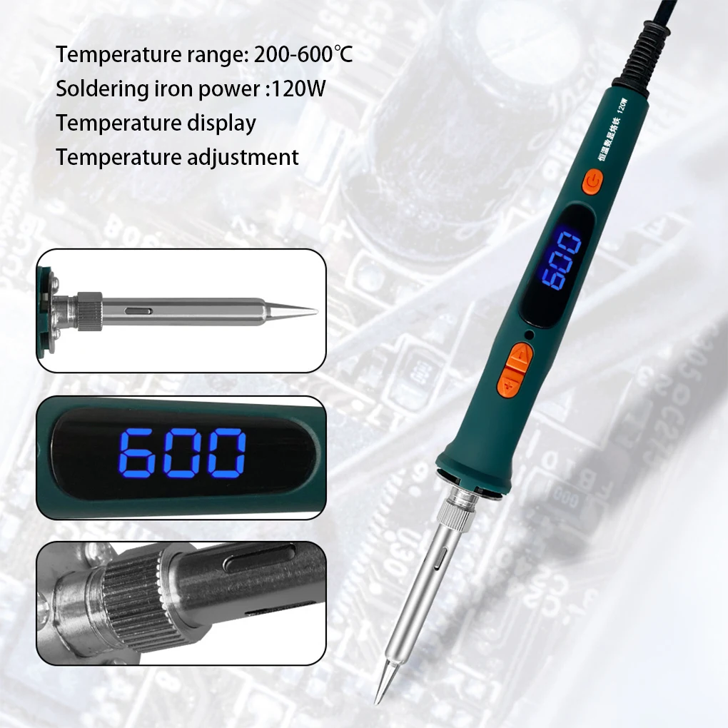 120W Digital Soldering Iron Kit Repair Soldering Tool Set Electric Soldering Iron Dual Calibration Temperature 200-600℃