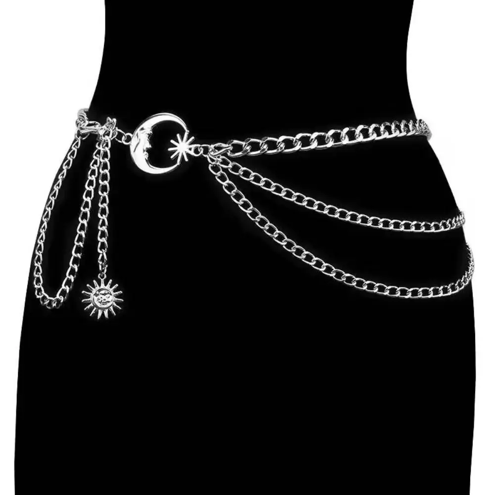 Fashion Vintage Punk Waist Chain Gold Silver Metal Womans Chain Belt Hip Hop Sun Moon Star Waistbands