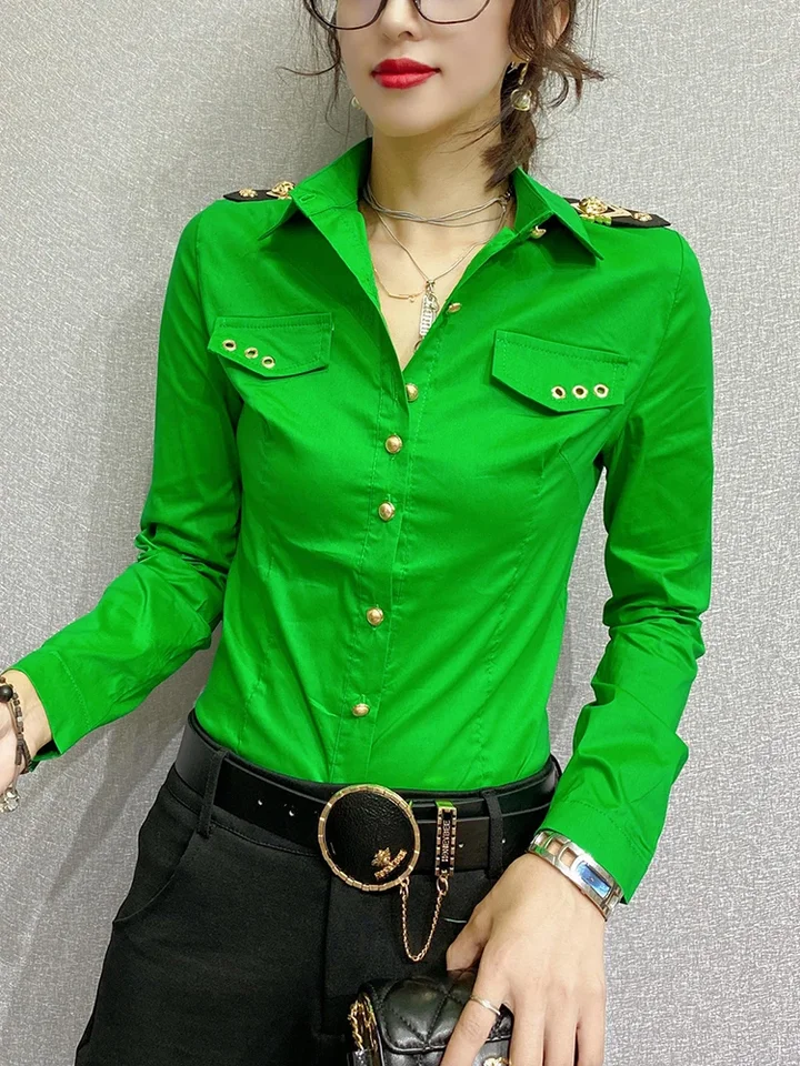 Camisa profesional verde delgada moda mujer Tops verdes Tops para