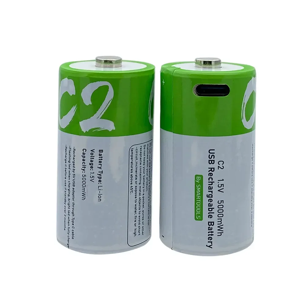 2-6PCS 1.5V 5000mWh LR14 C Size Li-po Rechargeable Battery Ultra-Fast USB Charging Lithium Battery For Flashlight Gas Cooker