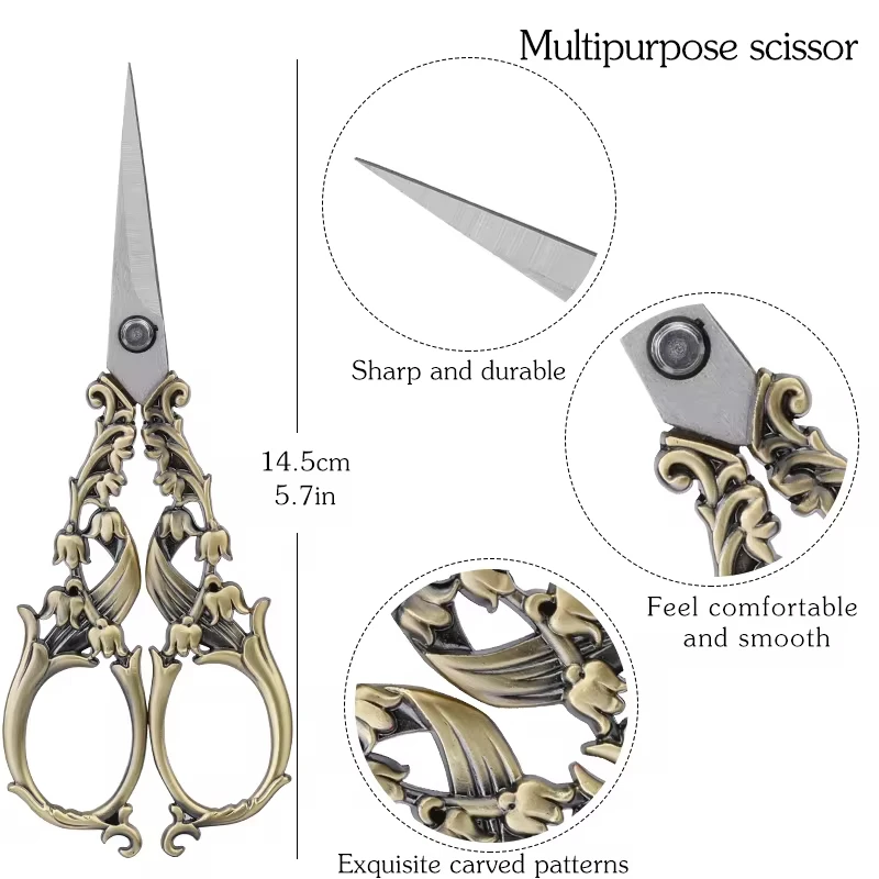 Fenrry 1Pc Retro Antique Vintage Scissors European Flower Pattern Stainless Steel For DIY Needlework Tools Tailor sewing scissors tailor scissors craft scissors