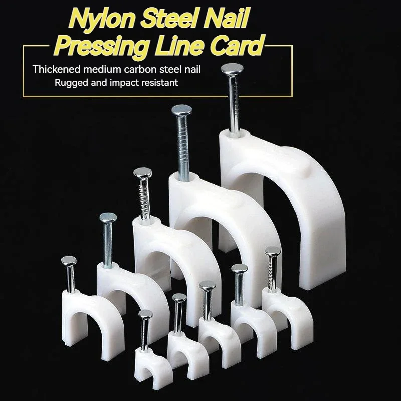 Round Cable Clips 4~16 mm C Shaped Management Nylon Carbon Steel Nails Line Cord Tie Circle Wire Wall Holder 100PCS