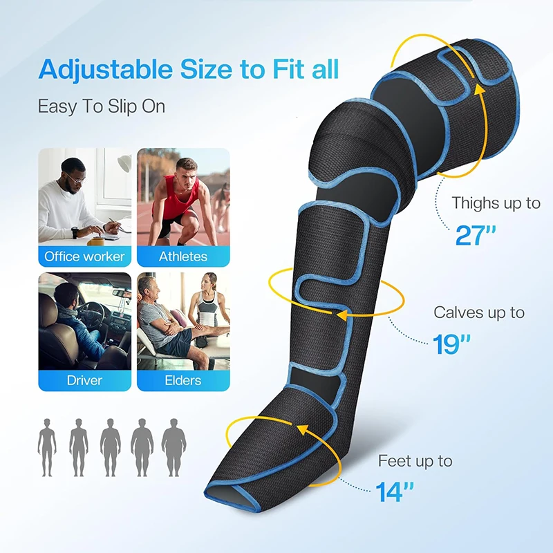 Masajeador de piernas de compresión, neumático, para pies y pantorrillas, con envolturas de aire calentadas, controlador portátil, para relajación muscular y alivio del dolor._voghion.com