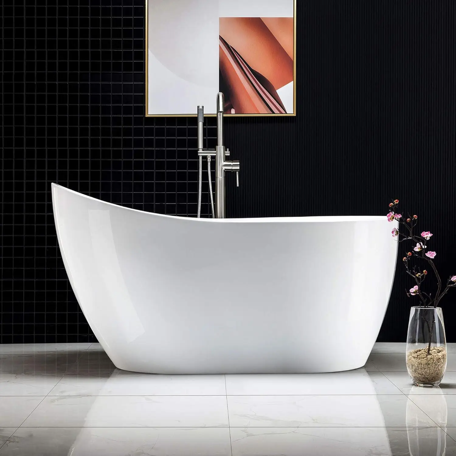 White 54 Acrylic Freestanding Bathtub Contemporary Soaking Tub with Brushed Nickel Overflow and Drain easy maintenance 6