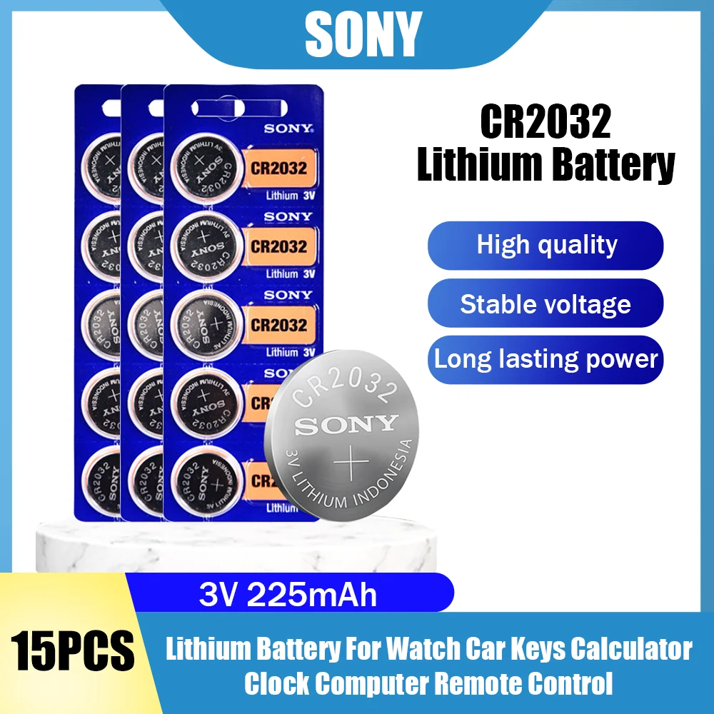 15PCS SONY CR2032 3V Lithium Batteries For Watch Car Keys Calculator
