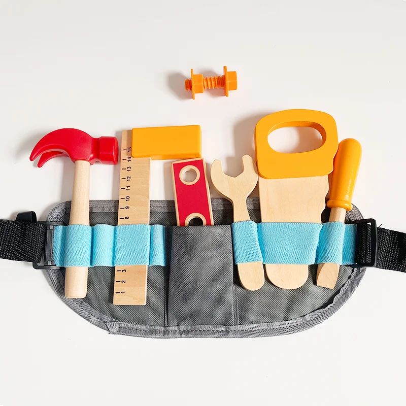 Wooden Toy Pretend Play Repair Tool toy Kids Tool Belt Construction Belt for Babies Party Toy Birthday Gifts