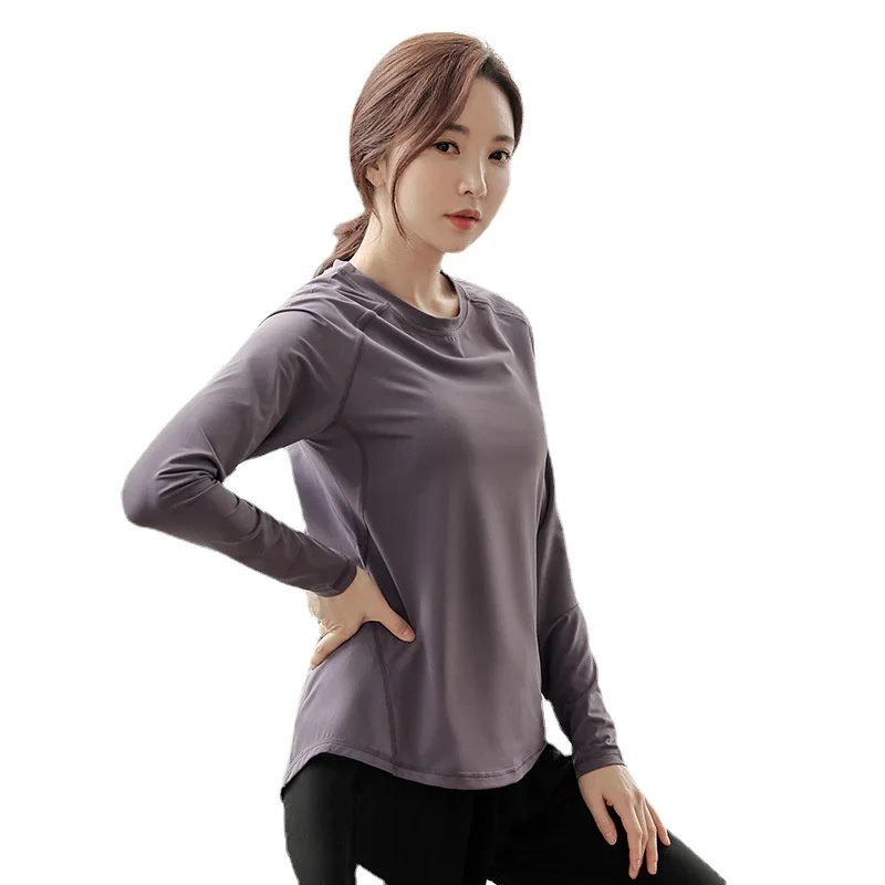 T-Shirt Yoga Clothes Long-Sleeved Gym Training Running Sports Workout Tops For Women Plus Size Fat Girls Loose Quick-Drying