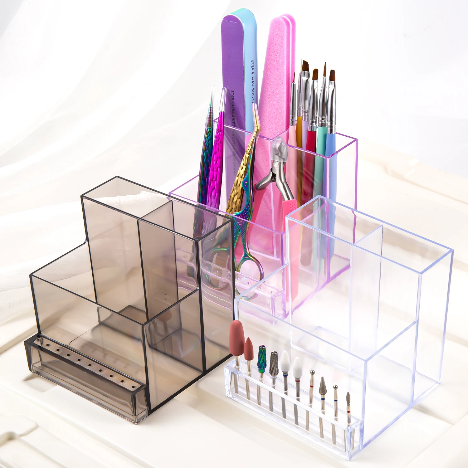 Translucent Acrylic Nail Drill and Supply Organizer with 3-Tier Display Shelf