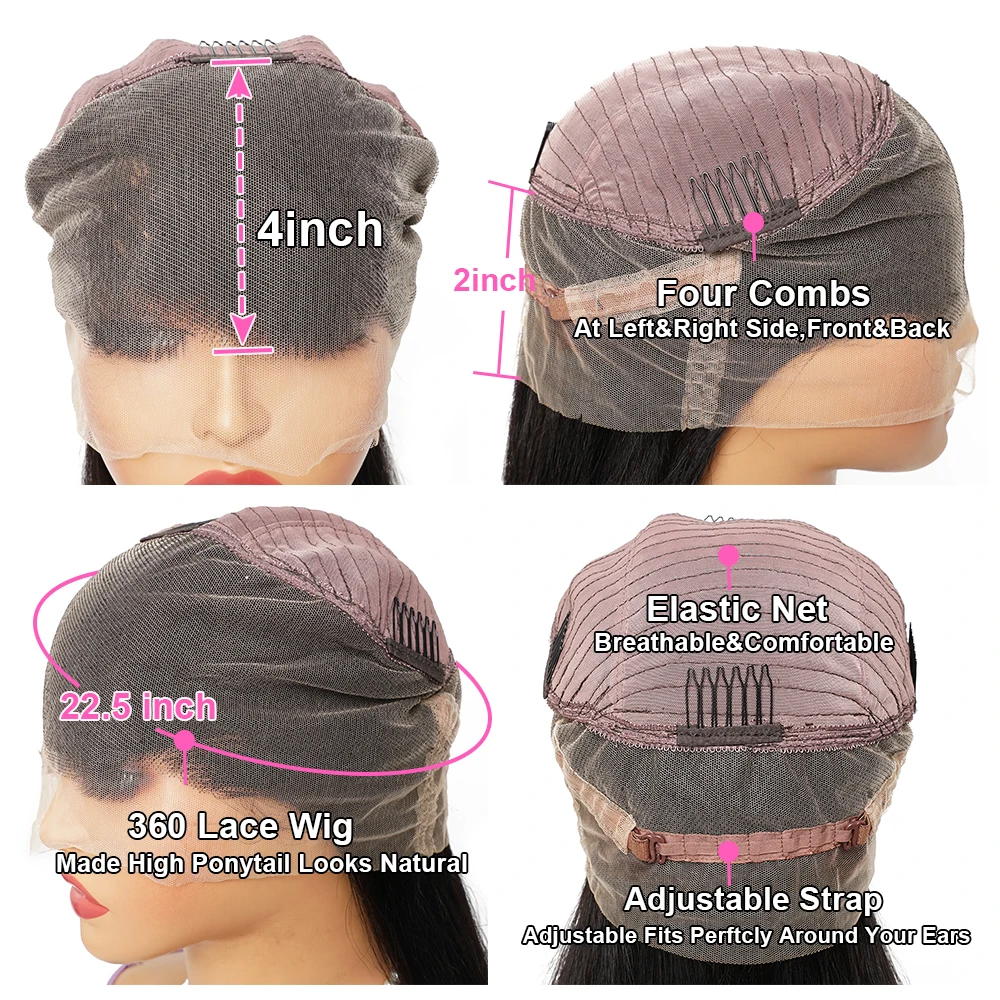 Bone Straight 360 Full Lace Wig Human Hair Pre Plucked Indian Remy Hair 360 Transparent Lace Frontal Wig For Women 12-28 Inch