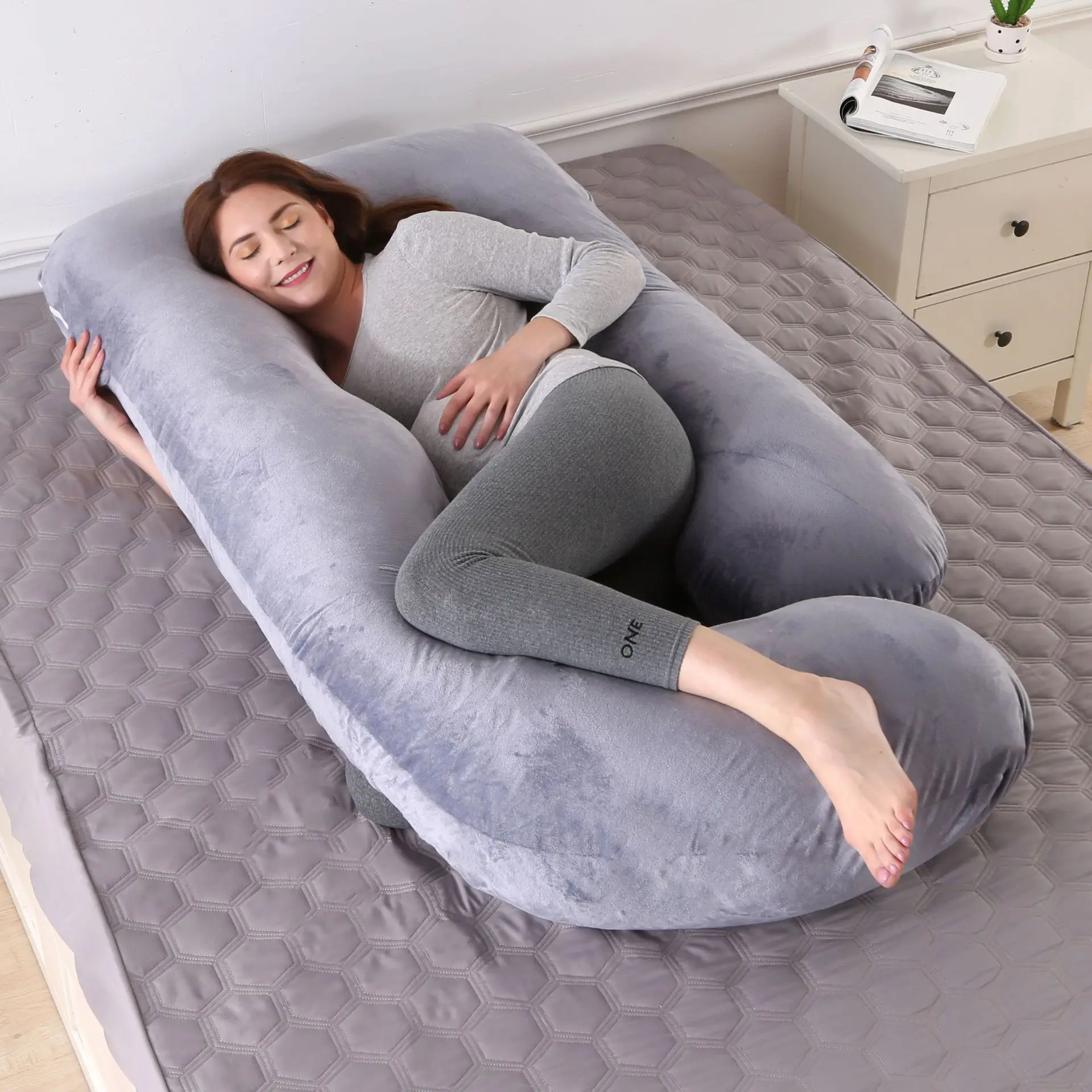 Washable J-Shaped Pregnancy Pillow for Side Sleeping Maternity Body Pillow with Back&Belly Support Cooling Summer Sleep Comfort