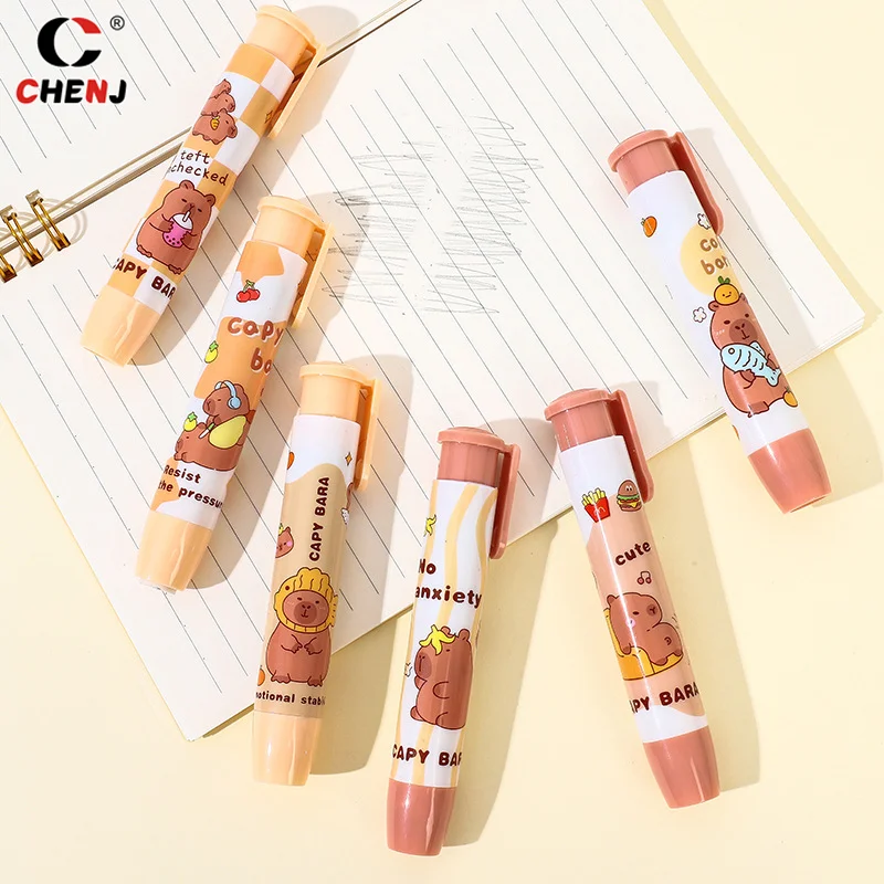 Cute Capybara Press On Erasers Cartoon Kawaii Retractable Rubber Pencil Erasers Kids Students Writing Drawing pencil eraser retractable eraser