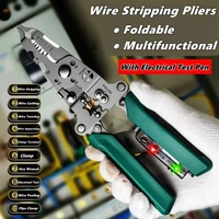 Multifunctional Wire Stripper with Electrical Test Pen Foldable Cable Cutter Crimper Tool, Electrical Folding Pliers for Cuttin