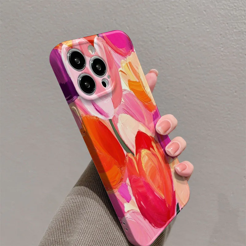Oil Painting Tulip Flower Shockproof Hard Phone Case